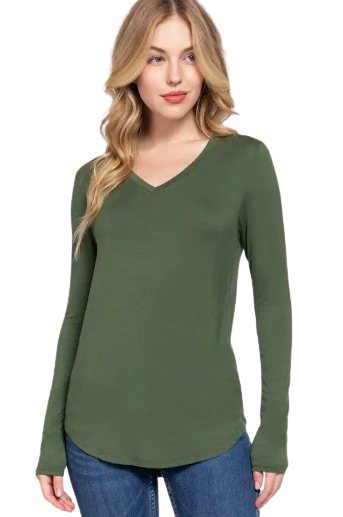 Active Basic USA Women’s Long Sleeve V-Neck Rayon Spandex Jersey Top