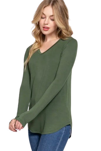 Active Basic USA Women’s Long Sleeve V-Neck Rayon Spandex Jersey Top