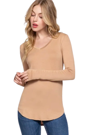 Active Basic USA Women’s Long Sleeve V-Neck Rayon Spandex Jersey Top