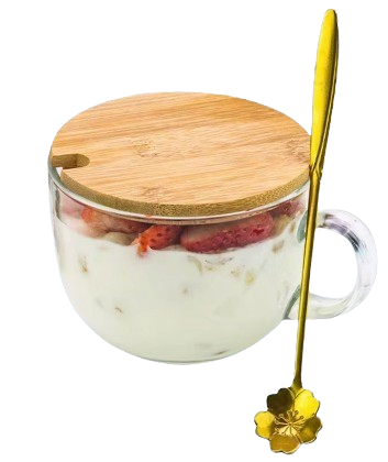 Glass Mug with Wooden Lid & Spoon