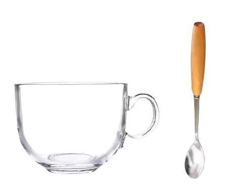 Glass Mug with Wooden Lid & Spoon