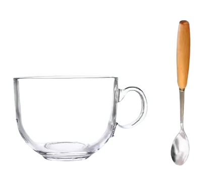 Glass Mug with Wooden Lid & Spoon