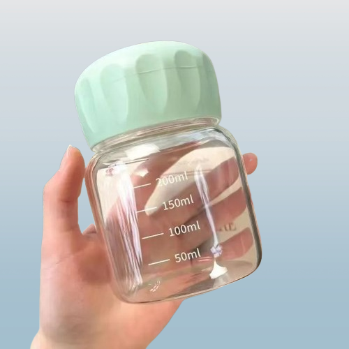 200ml Glass Milk & Shake Cup with Measurement Marks – Leakproof Twist Lid