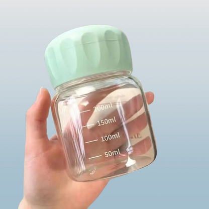 200ml Glass Milk & Shake Cup with Measurement Marks – Leakproof Twist Lid