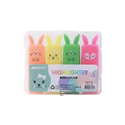 Mini Bunny Highlighter Pen Set – 4 Pack Pastel Markers
