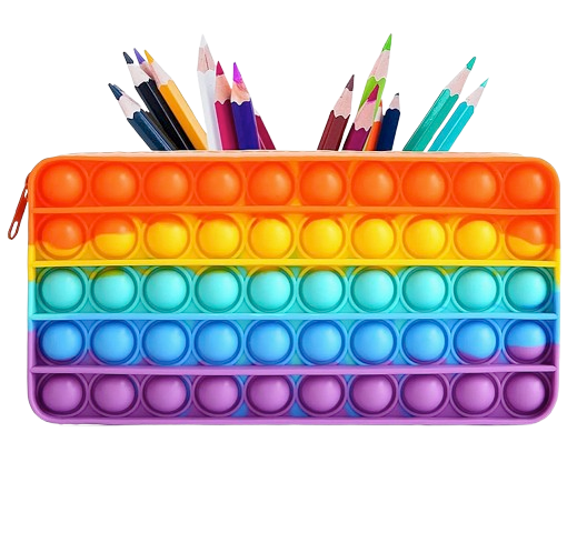 Multi-Storage Pop It Fidget Pencil Case – Rainbow Silicone