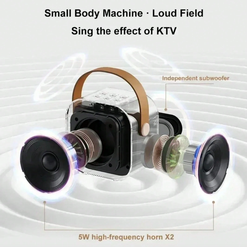 K12 Portable Bluetooth Mini Karaoke Speaker Set with Dual Wireless Microphones & LED Lights