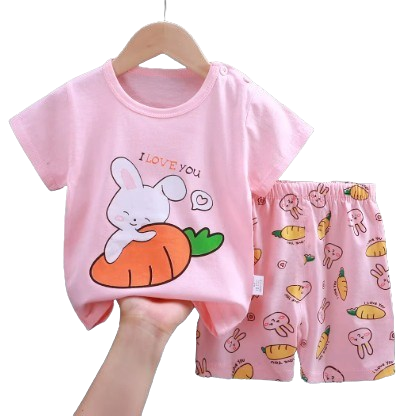 Girl's 2-Piece T-Shirt & Shorts Set – Rainbow & Bunny Prints (3–24 Months)