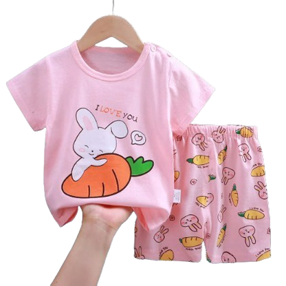 Girl's 2-Piece T-Shirt & Shorts Set – Rainbow & Bunny Prints (3–24 Months)