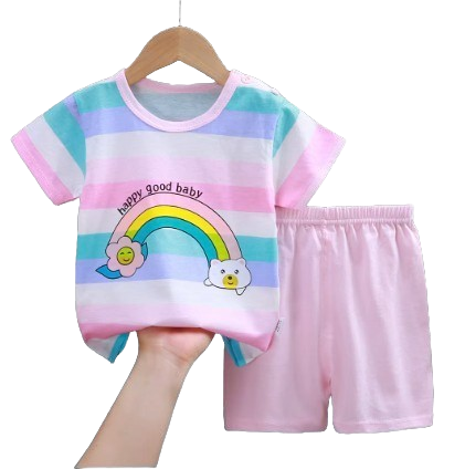 Girl's 2-Piece T-Shirt & Shorts Set – Rainbow & Bunny Prints (3–24 Months)