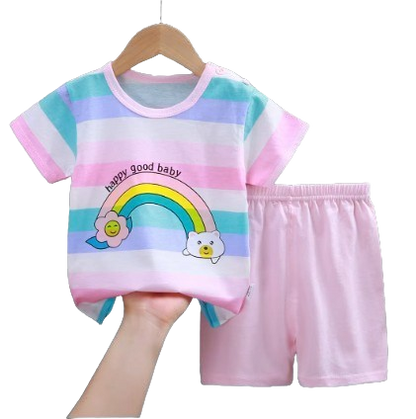 Girl's 2-Piece T-Shirt & Shorts Set – Rainbow & Bunny Prints (3–24 Months)