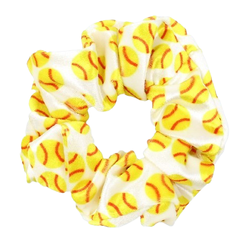 Safe Haven & CO Softball Hair Scrunchies – 2-Pack Yellow Softball Print Elastic Hair Ties