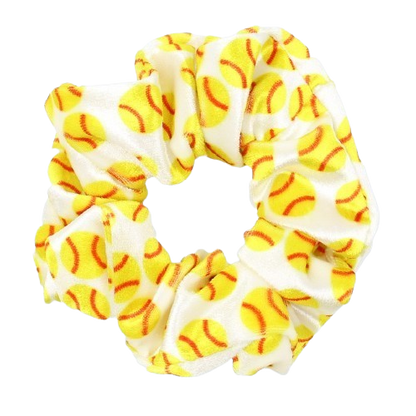 Safe Haven & CO Softball Hair Scrunchies – 2-Pack Yellow Softball Print Elastic Hair Ties