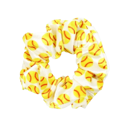 Softball Hair Scrunchies – 9-Pack Yellow Softball Print Elastic Hair Ties