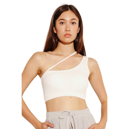 Women’s One Shoulder Ribbed Crop Top Stretch Tank - One Size Fits Most