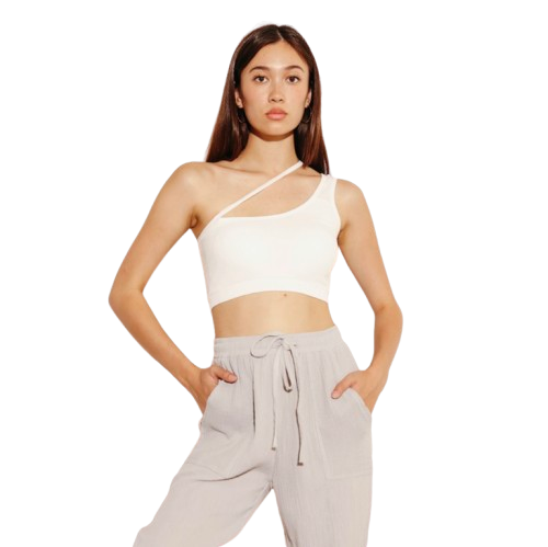 Women’s One Shoulder Ribbed Crop Top Stretch Tank - One Size Fits Most