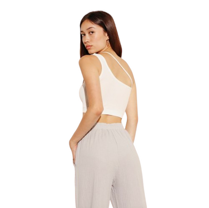 Women’s One Shoulder Ribbed Crop Top Stretch Tank - One Size Fits Most