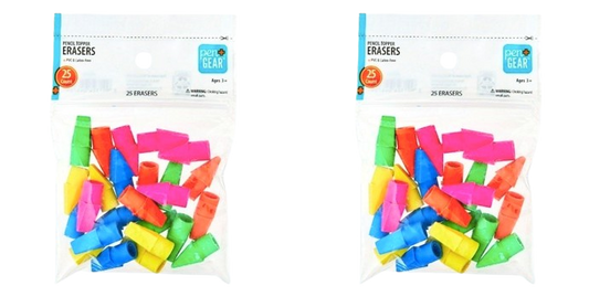 Pen+Gear Pencil Cap Erasers 2-Pack (25 Each) – Assorted Colors, Smudge-Free