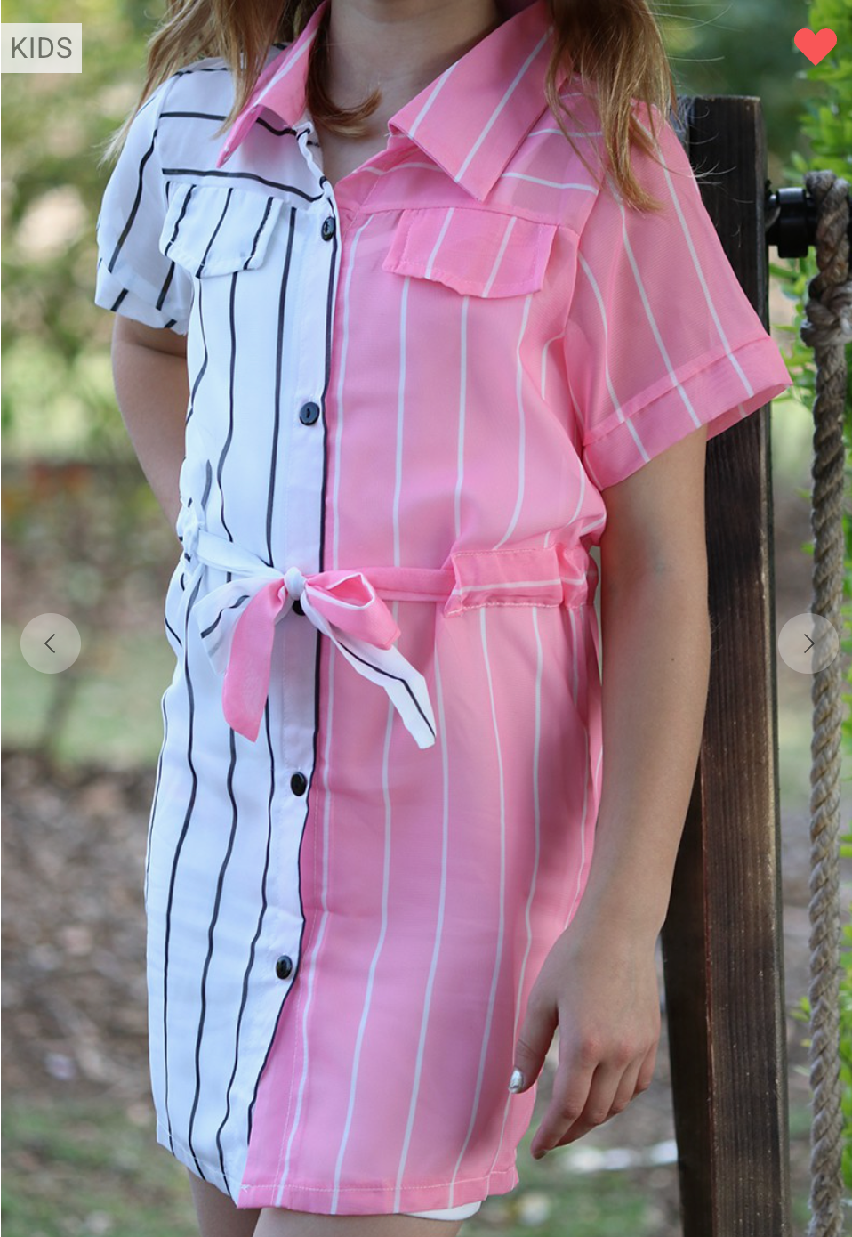 Girls Pink & White Striped Shirt Dress with Cami Lining