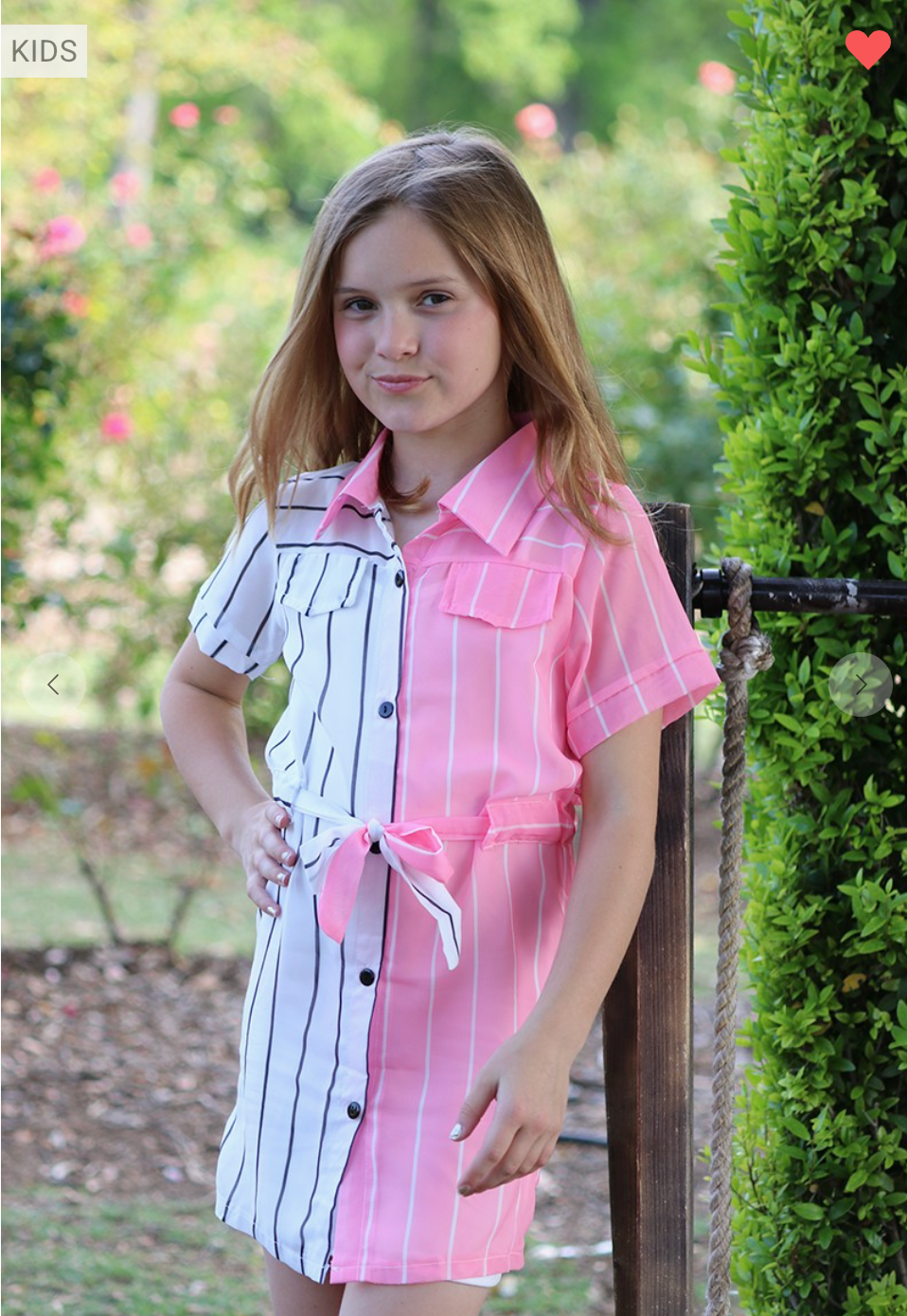 Girls Pink & White Striped Shirt Dress with Cami Lining