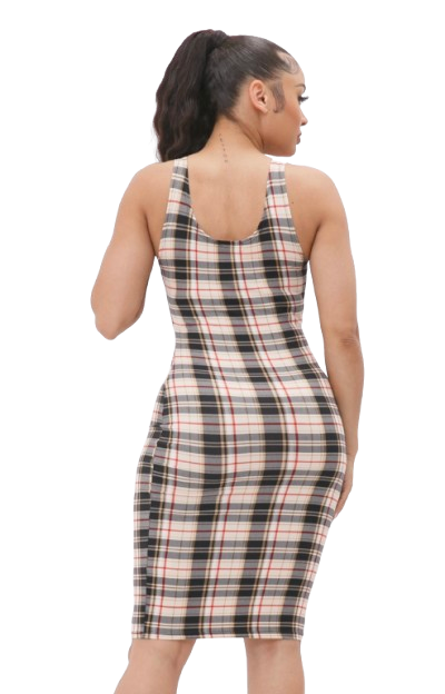 Julia by LoveJ Women’s Plaid Print Tank Bodycon Midi Dress
