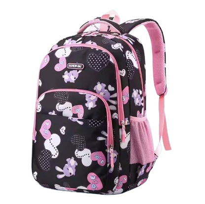Waterproof Bunny Print School Backpack – Girl's Multi-Compartment Primary School Bag