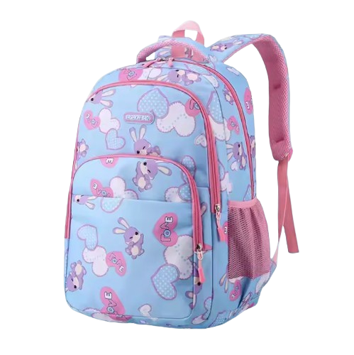 Waterproof Bunny Print School Backpack – Girl's Multi-Compartment Primary School Bag