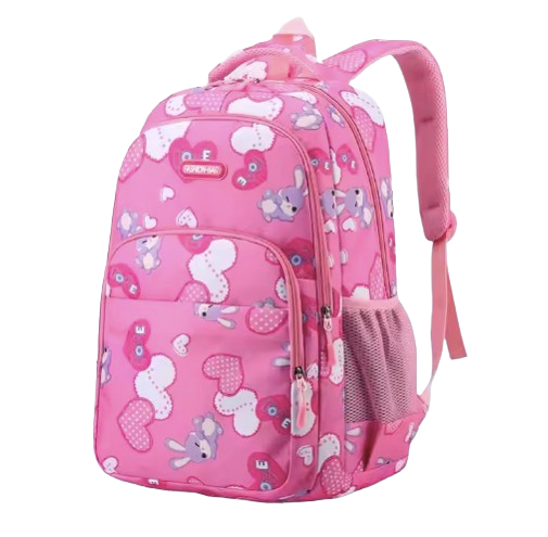 Waterproof Bunny Print School Backpack – Girl's Multi-Compartment Primary School Bag