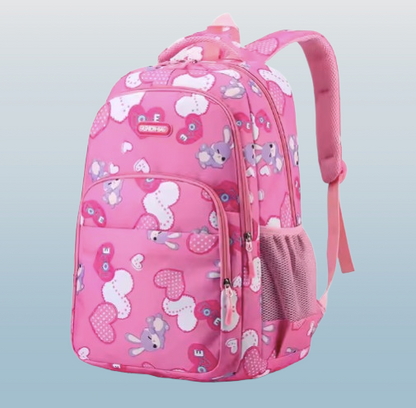 Waterproof Bunny Print School Backpack – Girl's Multi-Compartment Primary School Bag