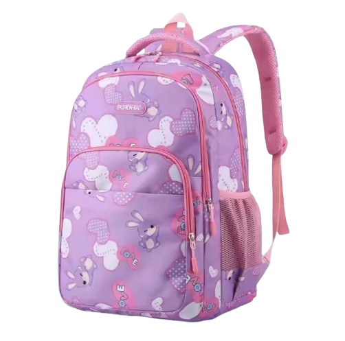 Waterproof Bunny Print School Backpack – Girl's Multi-Compartment Primary School Bag