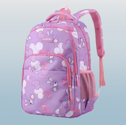 Waterproof Bunny Print School Backpack – Girl's Multi-Compartment Primary School Bag