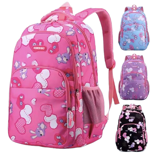 Waterproof Bunny Print School Backpack – Girl's Multi-Compartment Primary School Bag