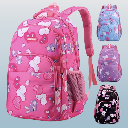 Waterproof Bunny Print School Backpack – Girl's Multi-Compartment Primary School Bag