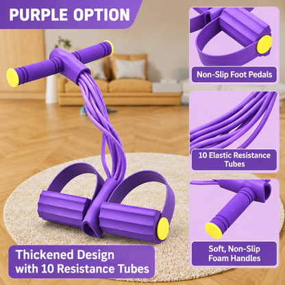 10-Tube Resistance Band Pedal Exerciser – Portable Home Workout Equipment for Arms, Legs & Core | Blue, Pink & Purple