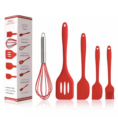 5-Piece Heat Resistant Silicone Kitchen Utensil Set with Whisk
