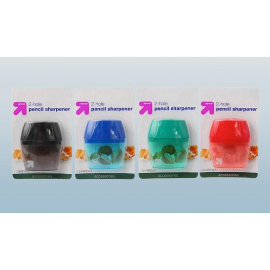 2-Hole Manual Pencil Sharpener with Shavings Container