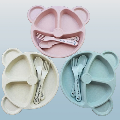Bear-Shaped Tableware Set – Sectioned Plate with Spoon & Fork