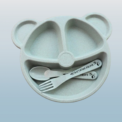 Bear-Shaped Tableware Set – Sectioned Plate with Spoon & Fork