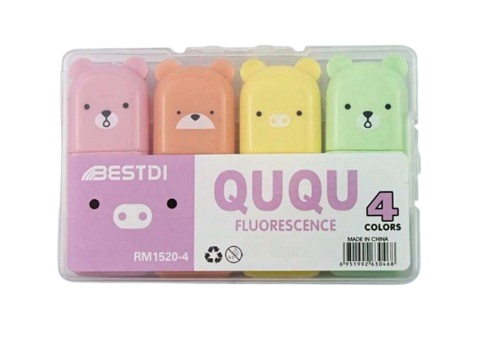 BESTDI 4-Piece Mini Bear Fluorescent Highlighter Set – Cute & Compact Macaron Colors