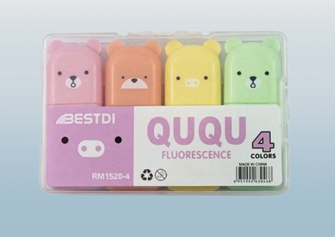 4-Piece Mini Bear Fluorescent Highlighter Set – Cute & Compact Macaron Colors