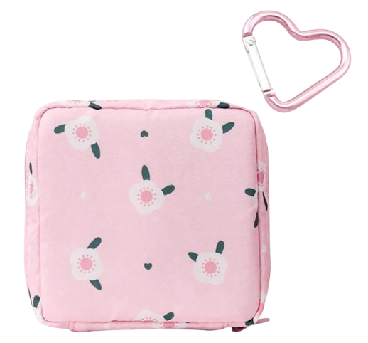 Floral Heart-Carabiner Pad Pouch – Compact Sanitary & Travel Organizer