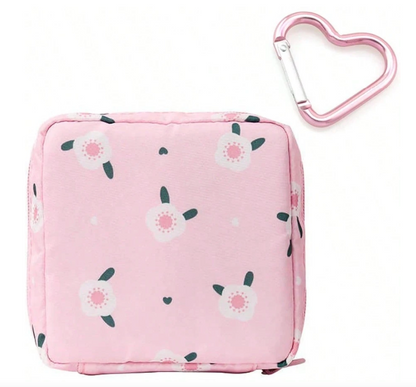 Floral Heart-Carabiner Pad Pouch – Compact Sanitary & Travel Essentials Organizer