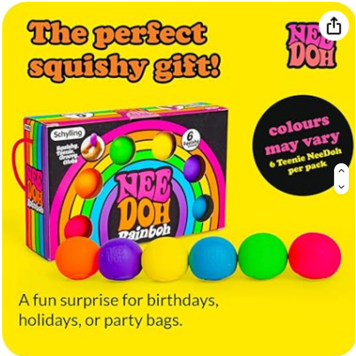 Rainbow Teenie NeeDoh Squishy Stress Balls – 6-Piece Set