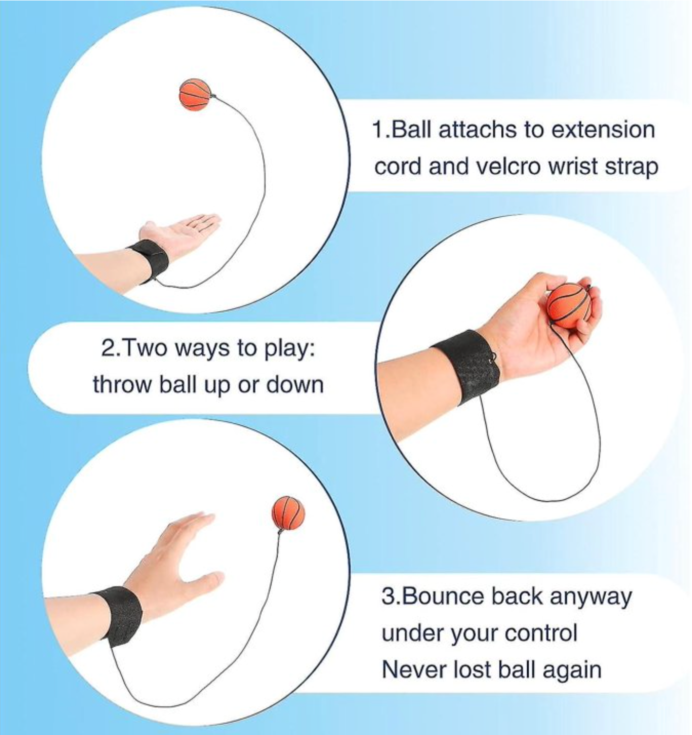 2.25" Sports Wrist Band Return Ball – Interactive Wrist Strap Toy for Kids (Baseball, Soccer, Basketball)