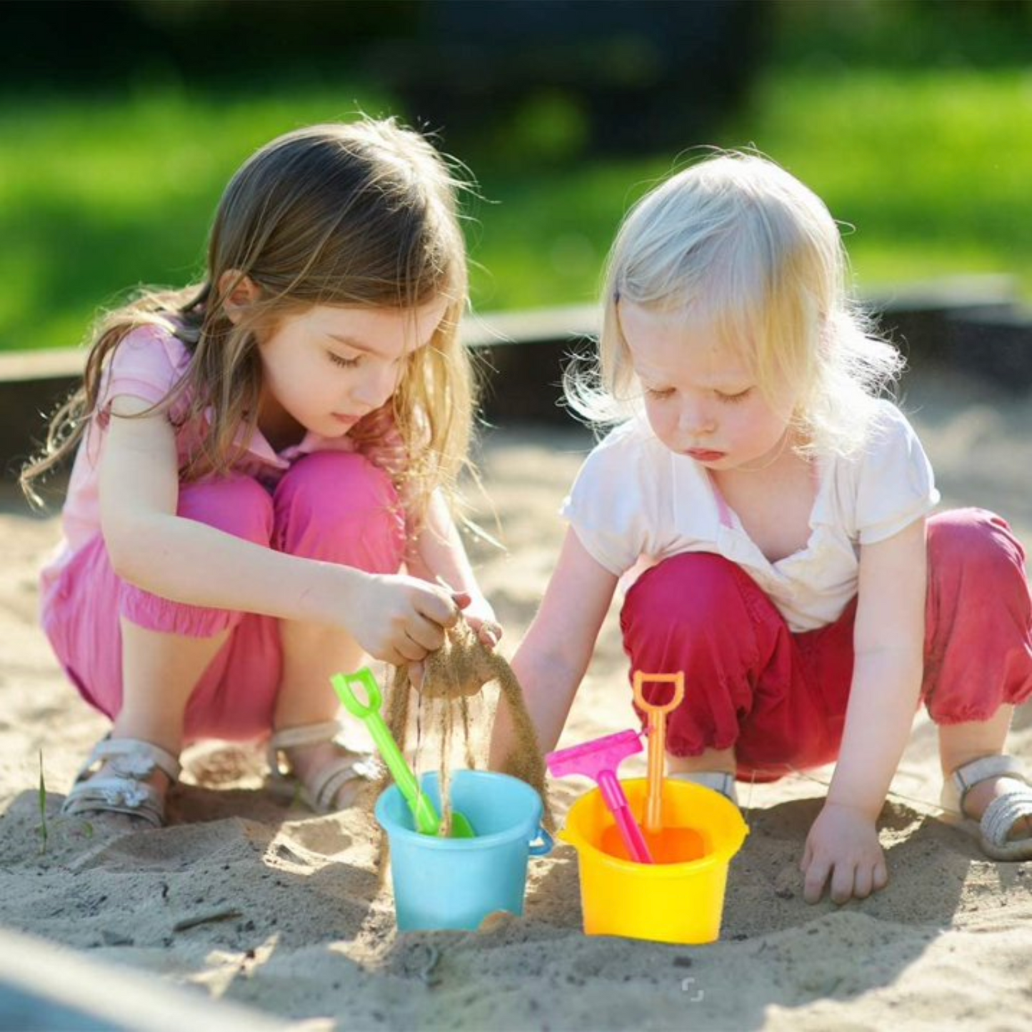 2-Pack Plastic Beach Play Set – 4-Piece Kids Sand Buckets & Tools