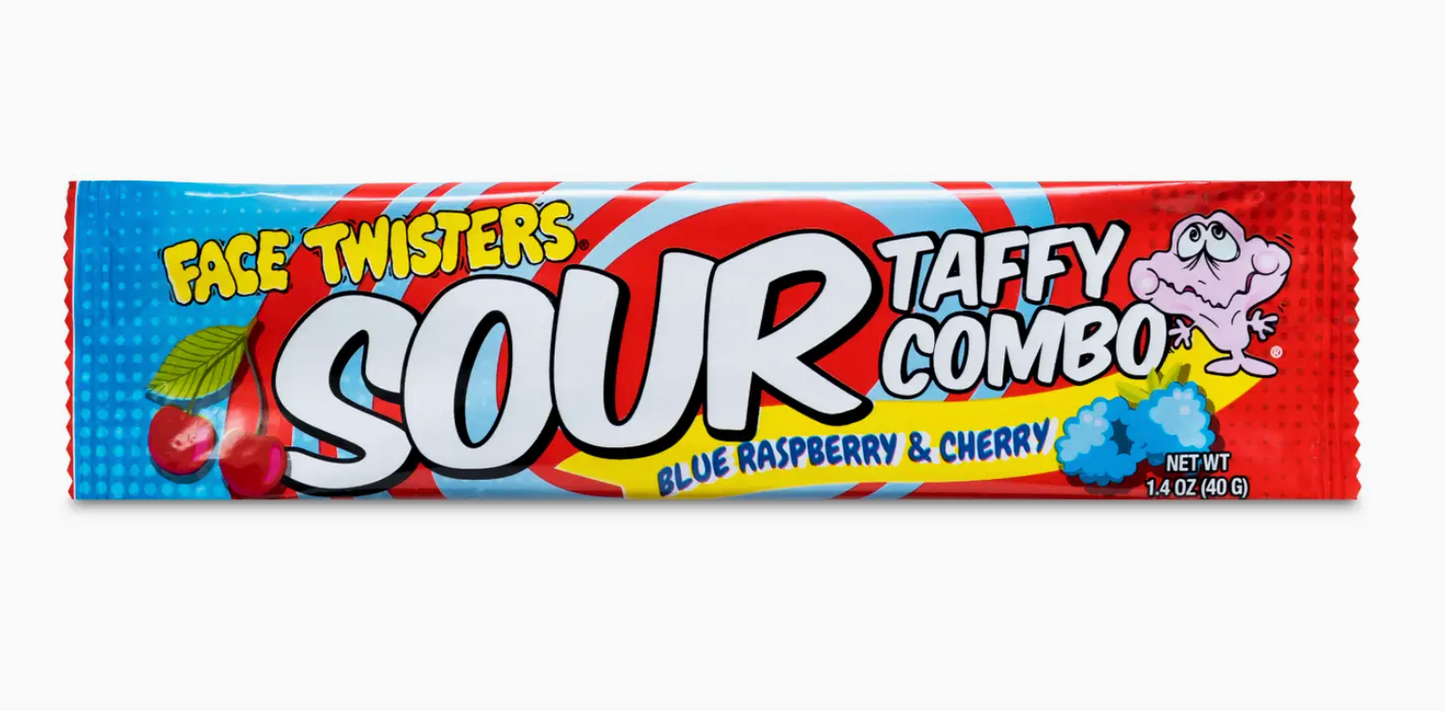 Face Twisters Sour Taffy Combo Blue Raspberry & Cherry – 4 Pack