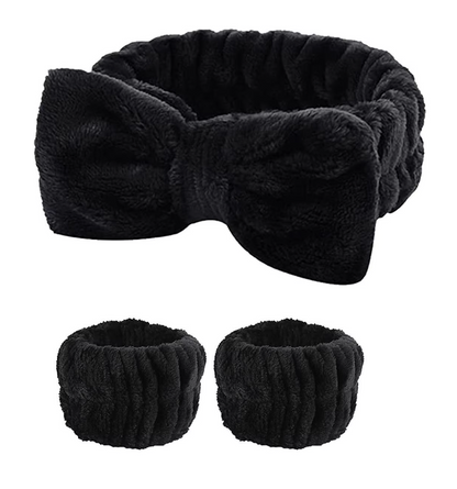 Soft Plush Face Wash Headband & Wristband Set, 3-Piece