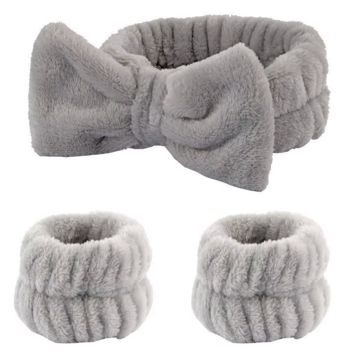 Soft Plush Face Wash Headband & Wristband Set, 3-Piece