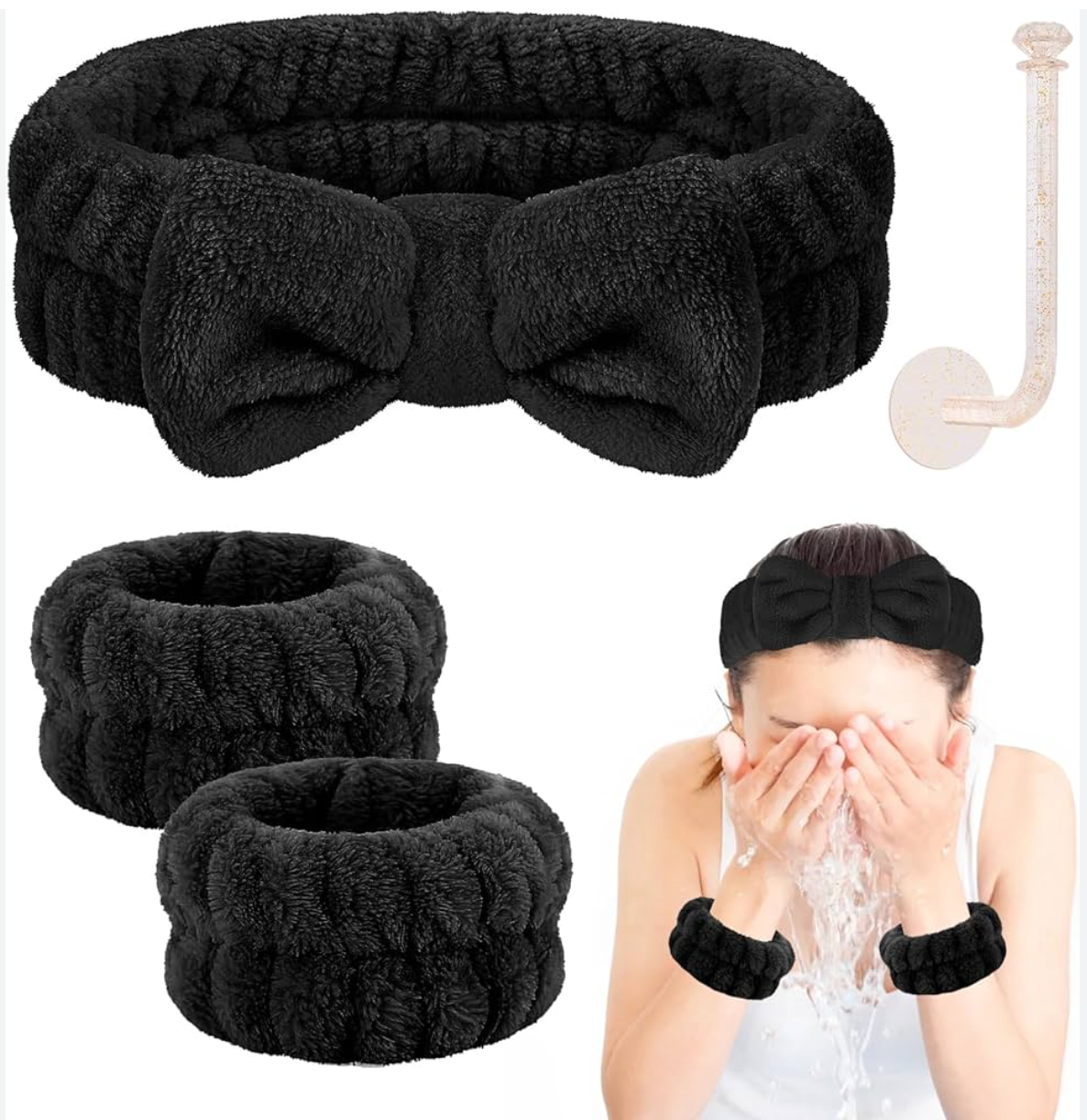 Soft Plush Face Wash Headband & Wristband Set, 3-Piece