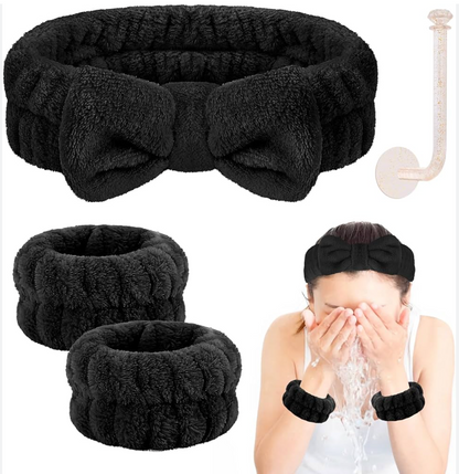 Soft Plush Face Wash Headband & Wristband Set, 3-Piece